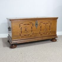 An Arts and Crafts oak inlaid blanket Chest/Coffer, original lock has been replaced but is