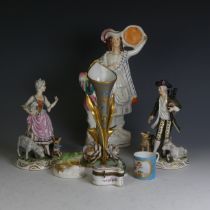 A pair of Continental porcelain Figures, one a man modelled with dog and sheep, the other a lady
