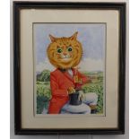 After Louis Wain (1860-1939), Ginger cat dressed as a huntsman, watercolour, bears a signature, 52cm