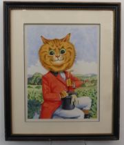 After Louis Wain (1860-1939), Ginger cat dressed as a huntsman, watercolour, bears a signature, 52cm