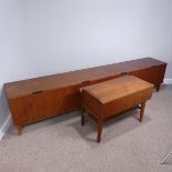 A Retro teak record storage Sideboard cabinet, with four lockable cupboards, W 261 cm x H 57.5 cm