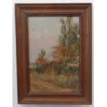 19th century School, Windmill in wooded landscape, oil on board, 25cm x 20cm, framed, together