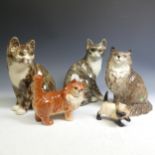 A near pair of Winstanley pottery Cats, both in upright seated position, H 21.5cm (tallest)