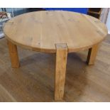 A large contemporary Dutch craftsman-made circular oak Dining Table, raised on four large square