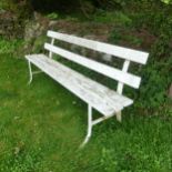 A Vintage cast iron and white painted garden Seat/Bench, of large proportions, W 214 cm x H 86 cm