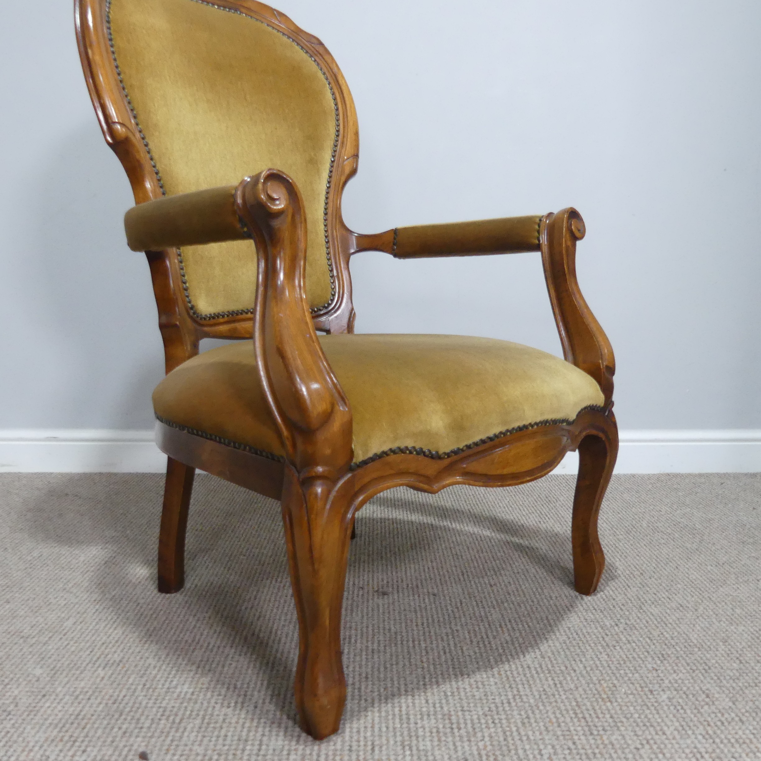 A Victorian mahogany upholstered open Armchair, W 62cm x H 106.5 cm x D 60 cm. - Image 3 of 7