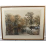 Edward John Duval (British, act.1876-1916), Wooded river landscape, watercolour, signed 'E.J.