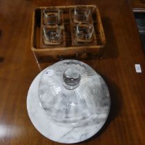 A Dartington Crystal Cheese Dish, with glass domed cover on faux marble base, together with a