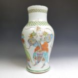 A 19thC Chinese famille verte Baluster Vase, decorated in green and red scale bands with four