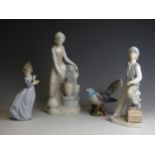 A Nao figure of a Lady by Fountain, modelled filling an urn, large crack emanating from base, H