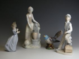 A Nao figure of a Lady by Fountain, modelled filling an urn, large crack emanating from base, H