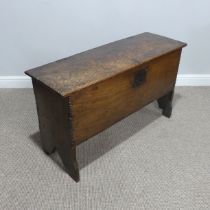 A Late 17thC/Early 18thC oak Devon Coffer, with moulded edges and pin hinges, signs of worm to lid