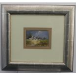 20thC School, Farm buildings in rural landscapes, miniatures, a pair, oil on board, indistinctly