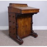 A Victorian walnut Davenport writing Desk, gilt tooled leather writing skiver above hinged lid,