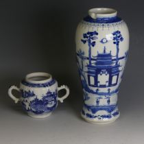 A 19thC Chinese blue and white porcelain Vase, decorated with trees and pagoda in the moonlight,