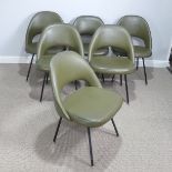 A set of six possibly 'Knoll' 1960s Retro green leatherette Dining 'conference' Chairs, four with '