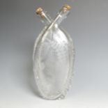 A 19thC engraved glass Gimmel Flask, with double spout, engraved with 'R Harrison 1883' to one