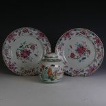 A pair of 18thC Chinese export porcelain famille rose Plates, decorated in colourful floral enamels,