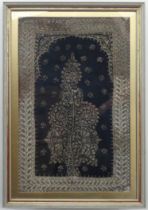 A pair of decorative Indian embroidered floral panels, using metallic threads, framed, overall