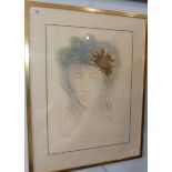 Campbell (20th century), Grecian face, colour pen and pastel, signed Campbell lower right, 50cm x