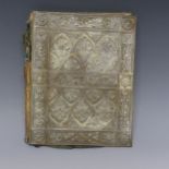 An Antique brass front Stationery Wallet, H 27.5 cm x W 21.5 cm.