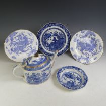 An antique Chinese blue and white Dish, of octagonal form, under glaze willow type pattern, D