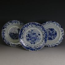 A 19thC Chinese porcelain blue and white Plate, finely painted with blossoming vase, D 23cm,