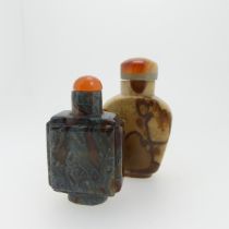 An antique Chinese agate Snuff Bottle, of square stepped form, with coral type stopper, H 6cm,