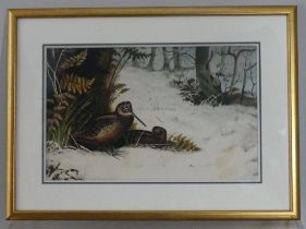 Manner of Archibald Thorburn (British b. 1947), Woodcocks in a winter landscape, acrylic,