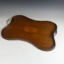 An Edwardian mahogany inlaid galleried twin-handled Tray, the gallery of chequerboard boxwood