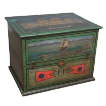 A Vintage painted Admirals Box, top depicting the ship 'Serica', W 51 cm x H 38 cm x D 37.5 cm.