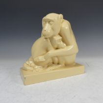 John Skeaping for Wedgwood; a group of two Monkeys, with impressed marks to plinth base, factory