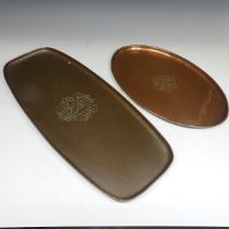 A Large Hugh Wallis Arts and Crafts hammered copper Tray, signed to front, together with three other