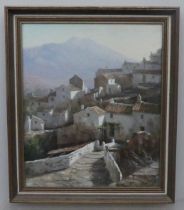Manuel Cuberos (b. 1933), View of a Spanish village, oil on canvas, signed, 54cm 45cm, framed.