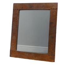 An Arts and Crafts copper Wall Mirror, with hammered copper frame and simple strapped design, W 31