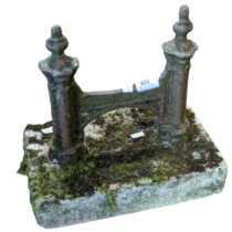 An Antique cast iron painted Boot Scraper, with reconstituted stone base, W 33 cm x H 33 cm x D 20