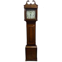 An Early-19th century oak and mahogany 30-hour longcase Clock, the painted dial with Roman chapter