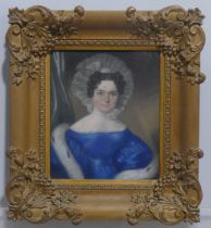 19th century English School, Portrait of Lady Mary Meeke Hill, in blue dress, pastel and