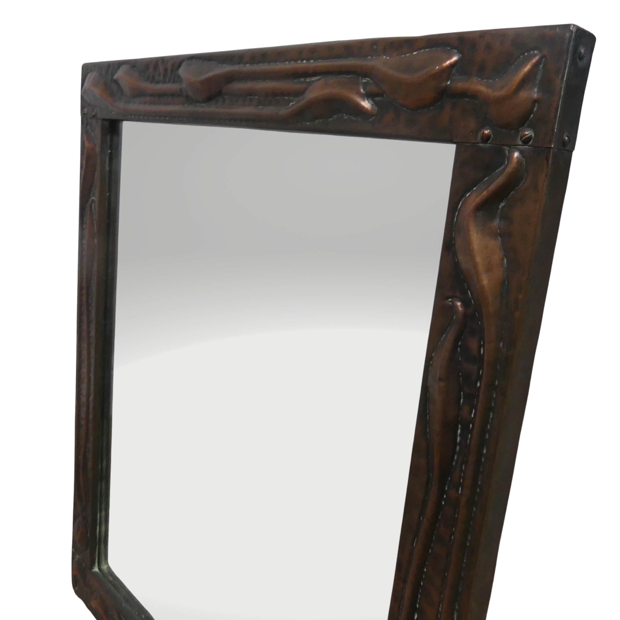 An Arts and crafts copper wall Mirror : Attributed to John Pearson circa 1900, the rectangular - Image 2 of 3