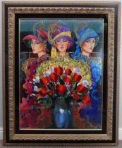 Otto de Souza Aguiar (Brazilian, 1938-2006) `Three Ladies`, giclee on paper, signed, 90cm x 68cm,