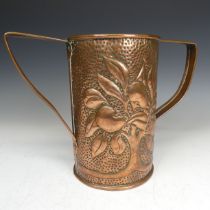 An Arts and Crafts copper twin handled Vase, probably by John williams, decorated with stylised