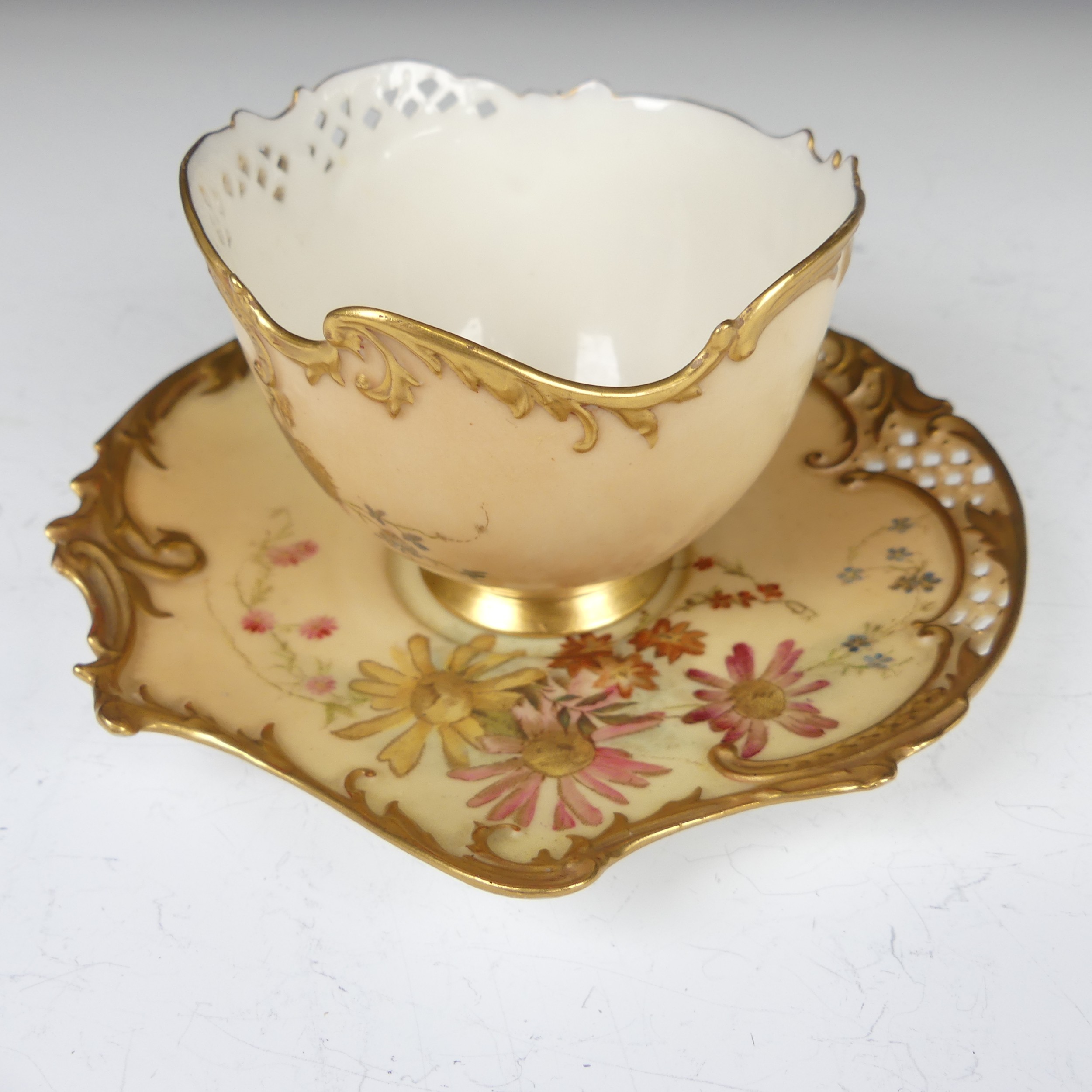 A Royal Worcester blush ivory Cup and Saucer, shape 1471, the cup and the saucer with moulded and - Image 10 of 17