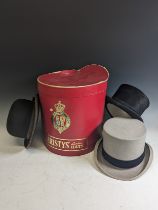 Vintage Fashion - two early 20th century Top Hats, one black by Woodrow of Piccadilly, size 7¼,