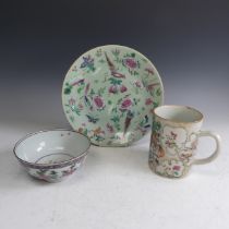 A 19thC Chinese famille rose porcelain Tankard, in typical style, handle repaired, chip to rim and