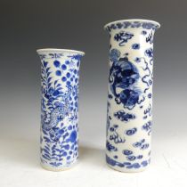 An antique Chinese blue and white Sleeve Vase, decorated with four dogs of Foo, with four