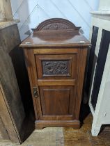 An Antique mahogany pot Cupboard, with carved panel, W 39.5 cm x H 80 cm x D 34 cm.