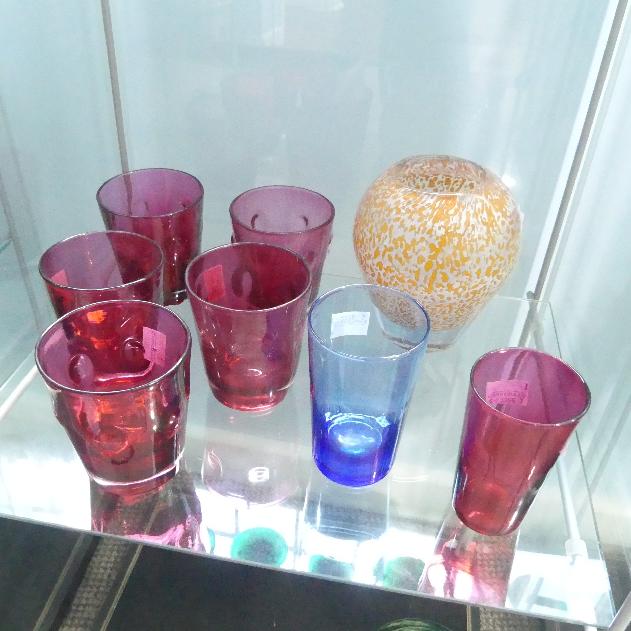 A quantity of coloured Glasses, comprising five ruby Webb examples, dark green examples, cranberry - Image 3 of 5