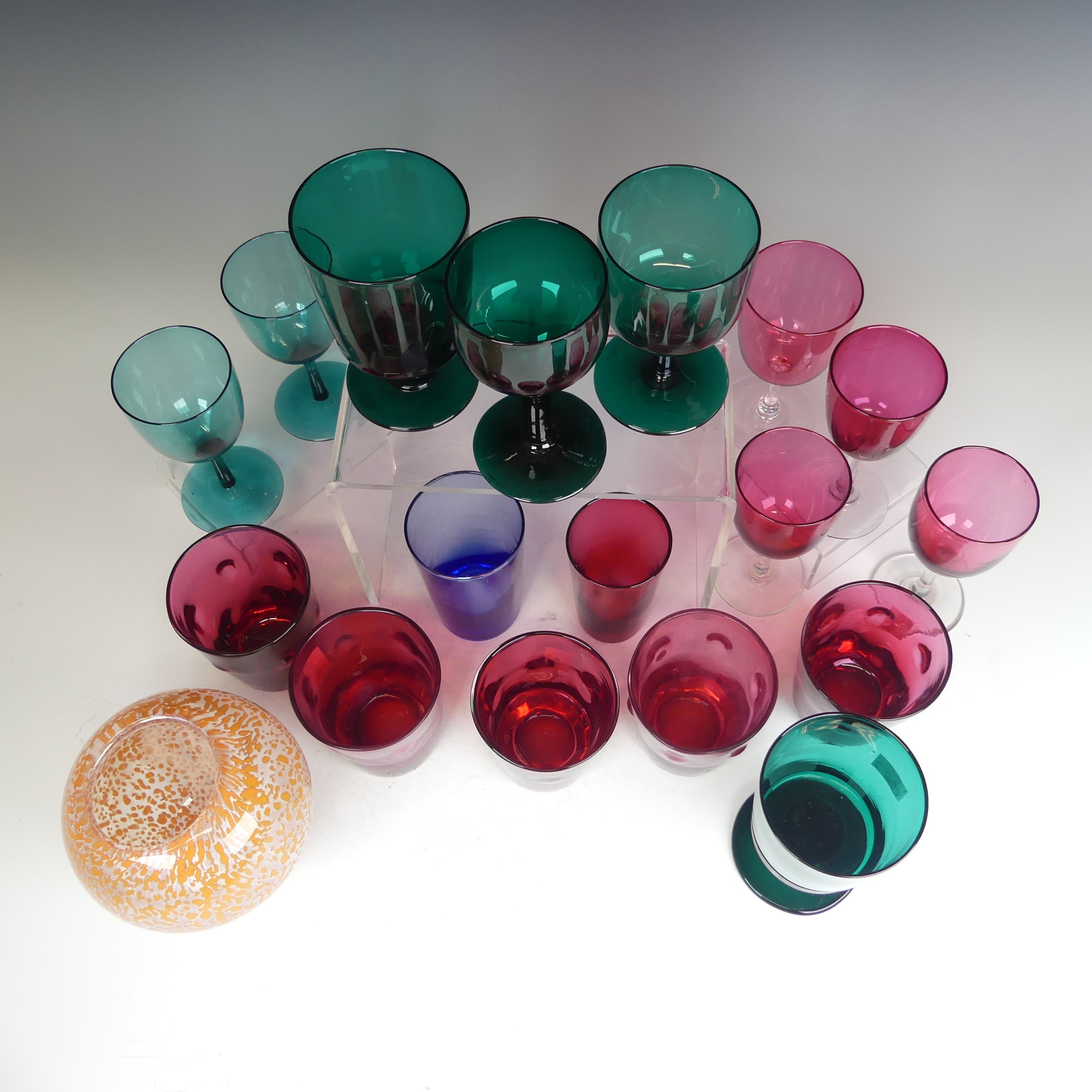 A quantity of coloured Glasses, comprising five ruby Webb examples, dark green examples, cranberry - Image 2 of 5