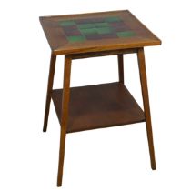 An Arts and Crafts oak Tile Top Table, circa 1910, with oak underself and stamped 886, W 51 cm x H