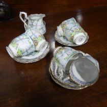 A Royal Albert 'Silver Birch' pattern part Tea Set, comprising six Tea Cups and Saucers, Cream Jug